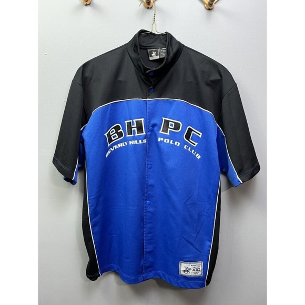 Beverly Hills Polo Club Mens Jersey Blue Black Snap Front BHPC Large XXL